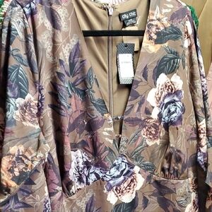 City Chic Floral Mini Dress in Purple and Brown Size 18